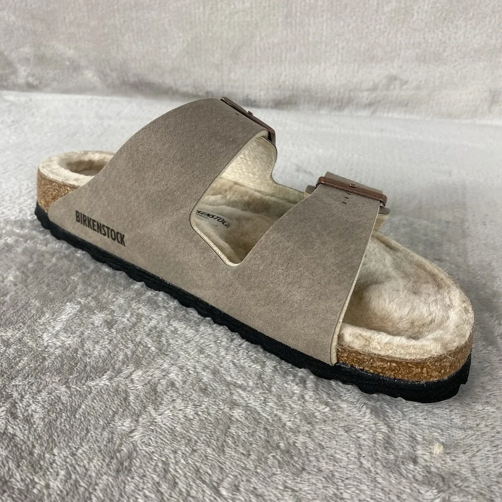 Birkenstock Arizona Shearling Sandals Womens US 10 EU 41 Grey Taupe Narrow NEW